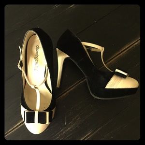 Black and White T-strap Pumps